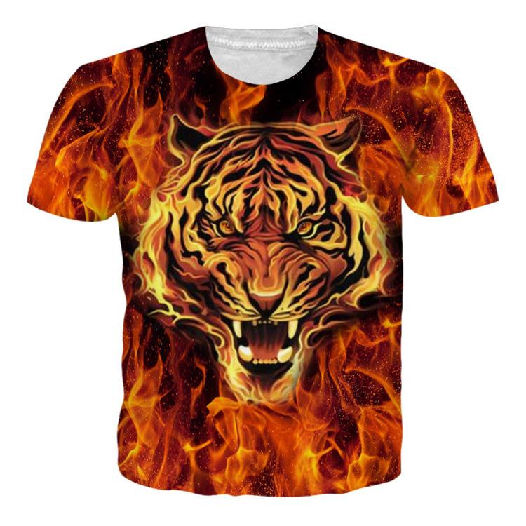 

Summer 3D Digital Printed Flame Skull Men s Round Neck T-shirt 6XL