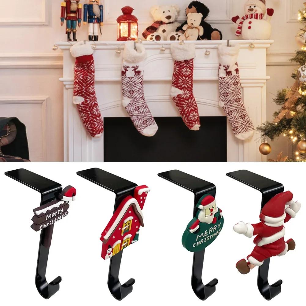 Christmas Stocking Hanger For Mantel Christmas Stocking Holder Hang Ornaments Santa Claus Convenient Hooks Xmas Stocking Holder