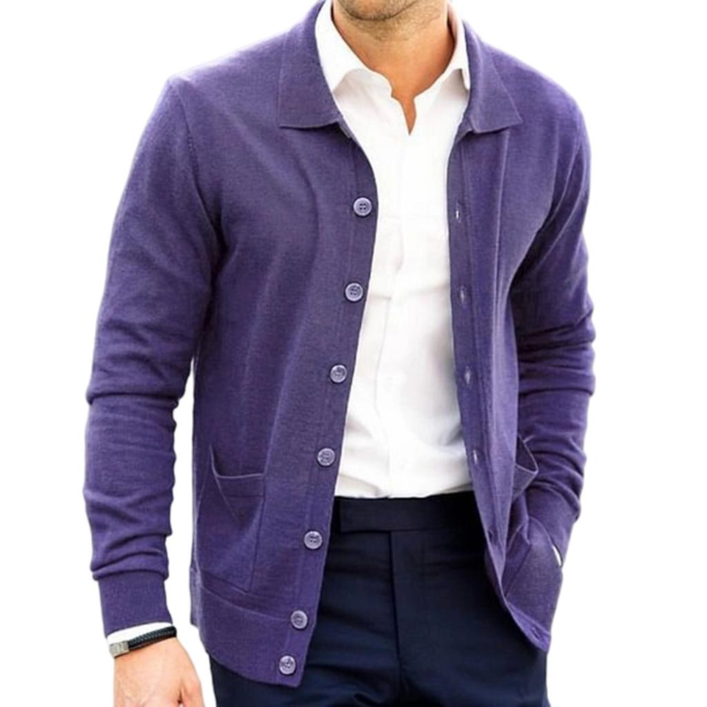 Men's Flip Collar Cardigan Loose Fashion Single- Buckle Sweater Coat