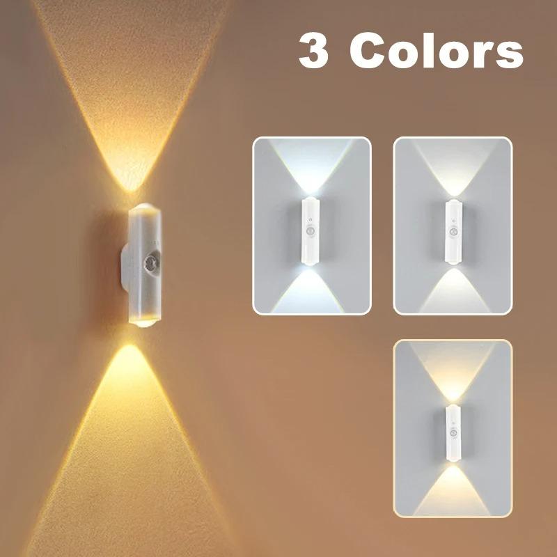 

RGB Motion Sensor LED Night Light Double Head Rechargeable Magnetic Wall Lamp for Stair Hallway Cabinet Closet Wardrobe 1PC