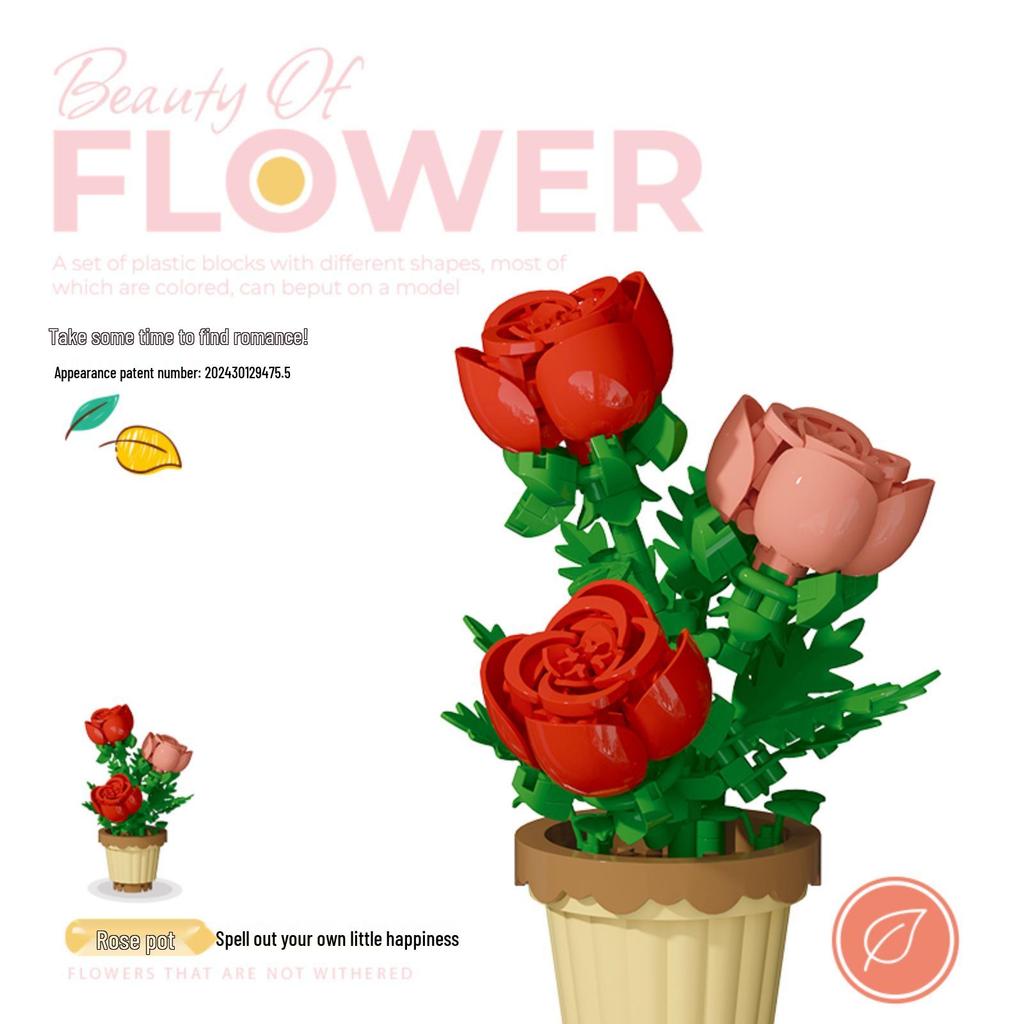 Bionic Eternal Flower Building Blocks: Sunflower and Rose Assembly Toy for Children
