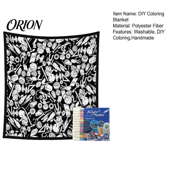 Blanket Painting Kit DIY Kids Coloring Blanket, Washable Throw Arts Crafts Set with Handmade 24 Pens, Color Your Own for Toddlers Boys Girls