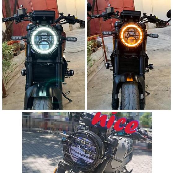 Qiilu Motorcycle Headlight Grill, 7.09inch Iron Retro Motorcycle Headlight Grill Round Cover Mask (Black)