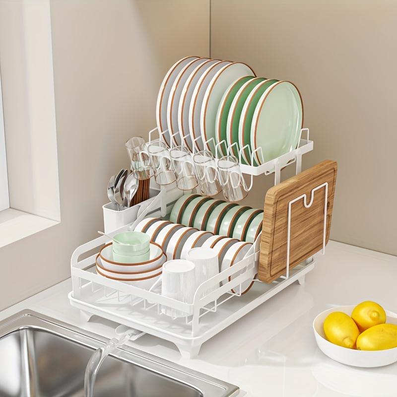 Kitchen Dish Drying Rack, Metal 2-layer Sink Top Dish Rack, Space-saving Cutlery and Baking Utensils, Organizational Rack with Chopstick Storage