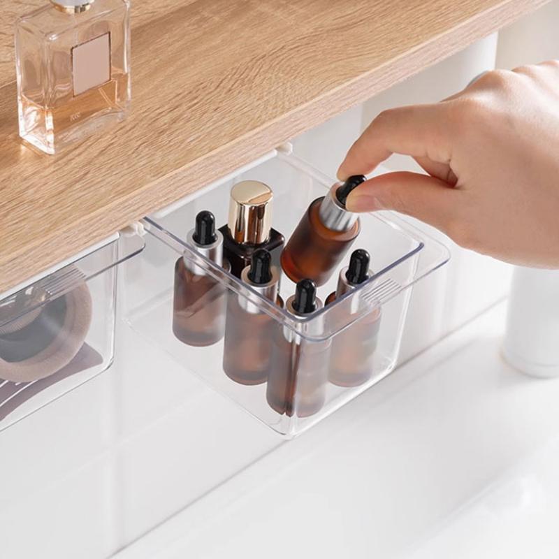 2 Pcs Transparent Desk Drawer Organizers Box Makeup Organizer Clear Plastic Storage Box Cosmetic Cotton Pads Cosmetic Desk