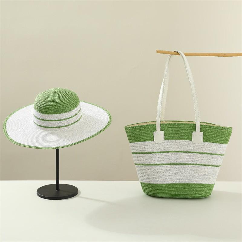Set Cappello di Paglia e Borsa Tote Con Protezione Solare per Spiaggia e Attività all'Aperto