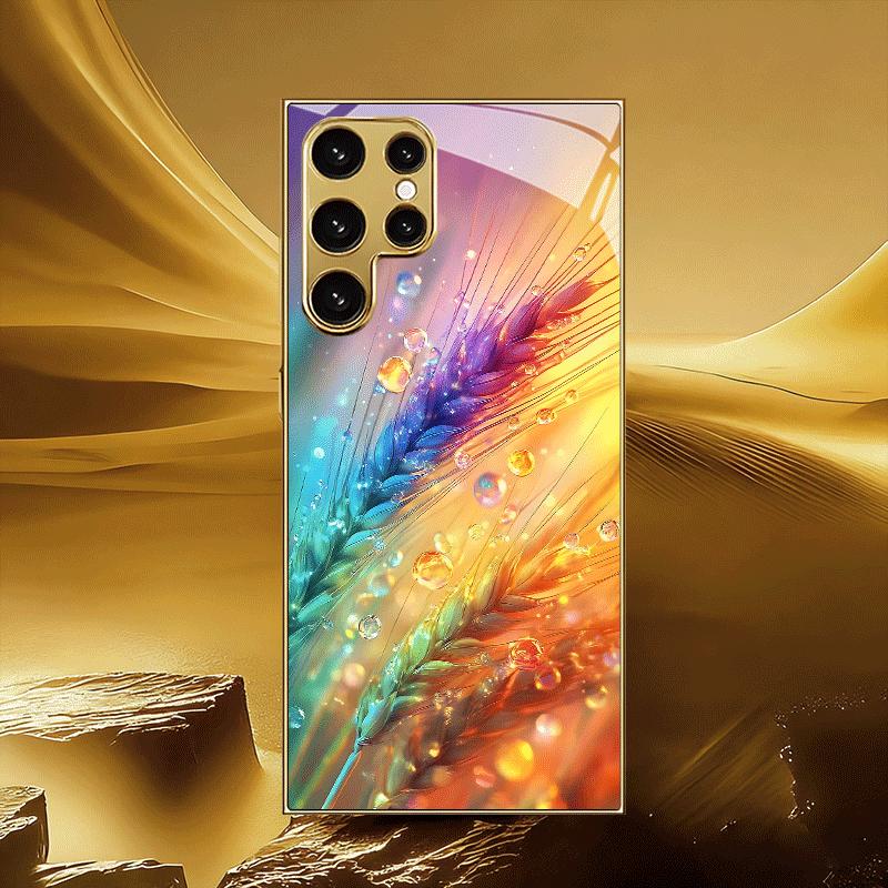 

Гальванизированный золотой новый чехол для телефона для Samsung Galaxy S26 Ultra S25 Plus S24 S23 S22 fe закаленное стекло Художественные текстурные узоры For Galaxy S26