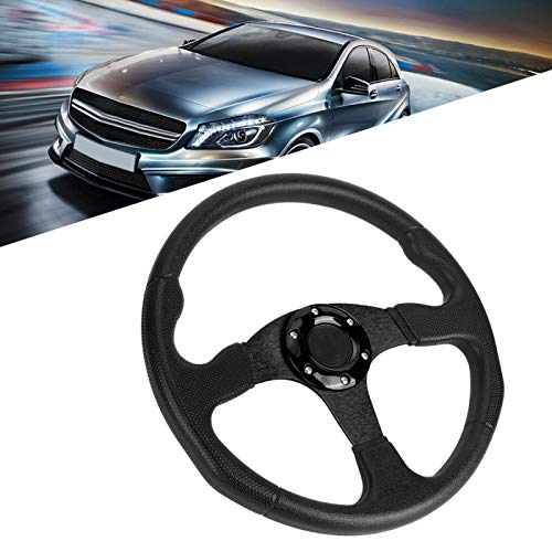 Qiilu Universal Racing Car Sports Steering Wheel Deep Dish 6-Bolt 06 (Deep Dish) - 350mm (13.78 inches) Modified Accessories (Black)