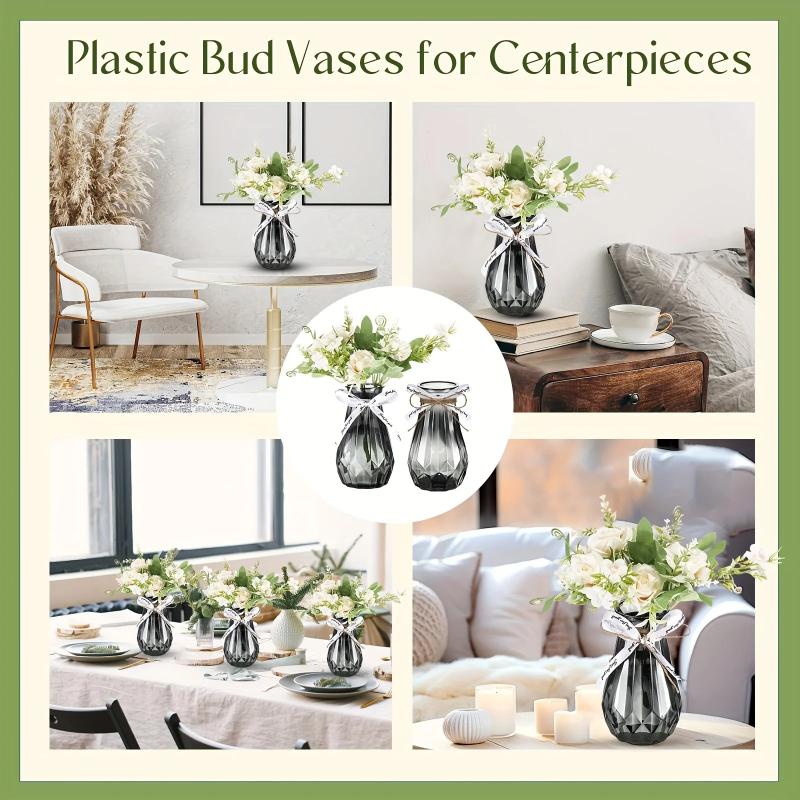 Black Transparent Plastic Vase Classic Rectangular Tall Short Vase Set for Wedding,Banquet,Dinner Party Centerpieces,Table Decor