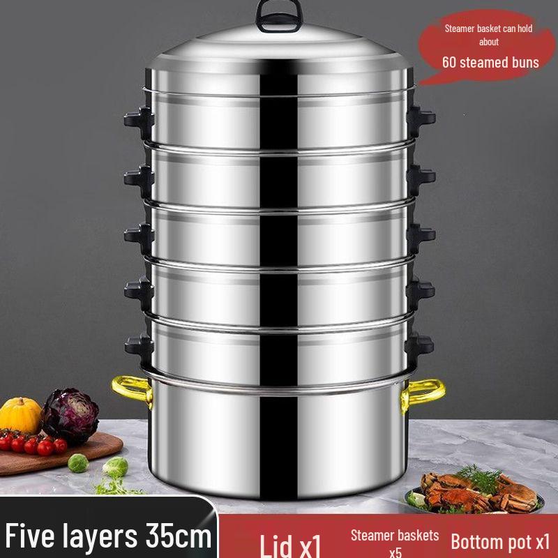 Large Capacity Multi-layer Stainless Steel Steamer Pot for Fish, Buns, and Soup