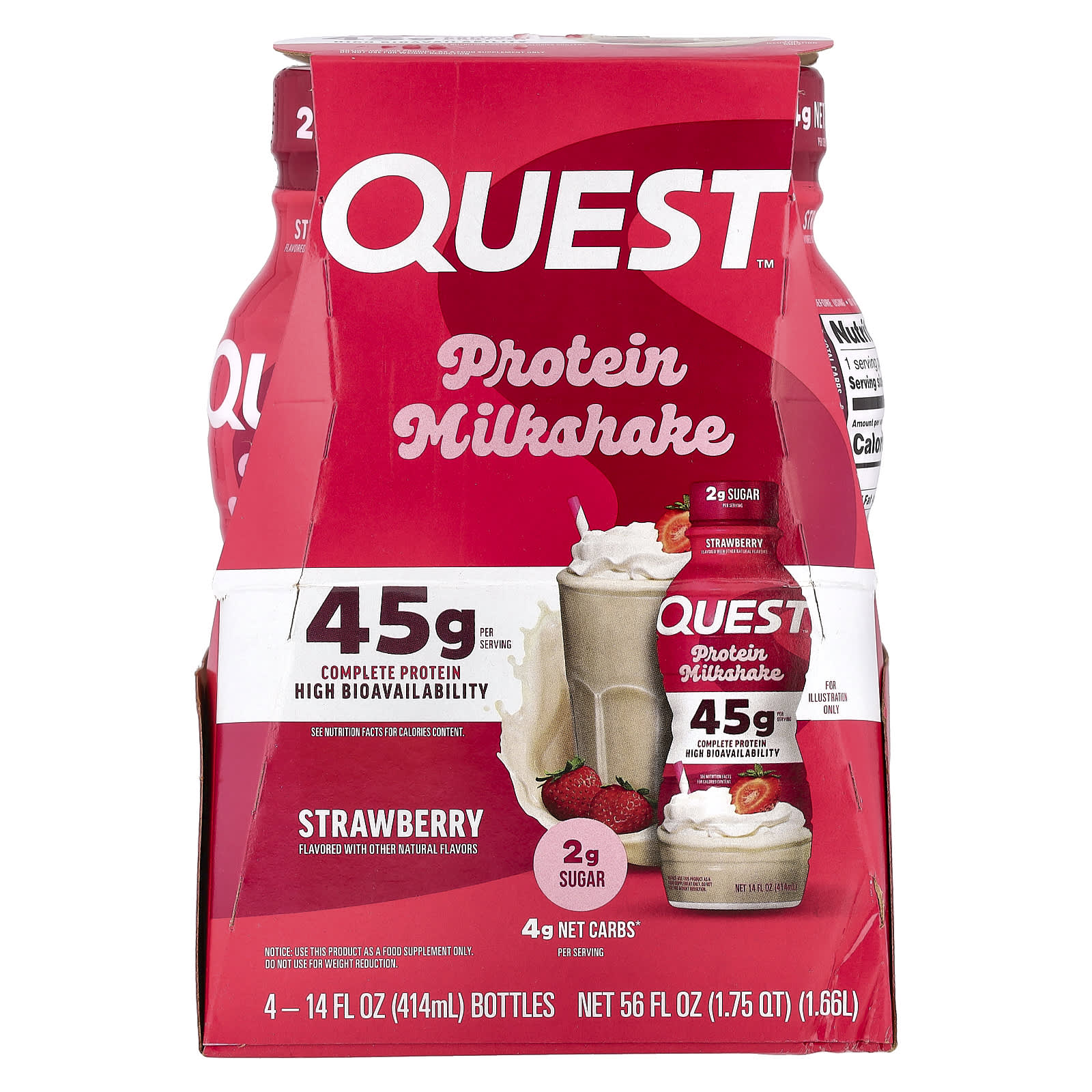 

Protein Milk Shake, Strawberry, 4 Bottles, 414Ml (14Fl Oz) Each
