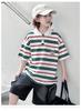 Boys' short sleeved T-shirt for summer 2026, new mid size children's striped T-shirt, thin children's summer polo shirt