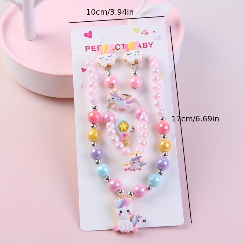 Baby Girl Unicorn Necklace Bracelet Set Dress Up Princess Pretend Play Necklace Bracelet Jewelry Gift for Toddlers Kids