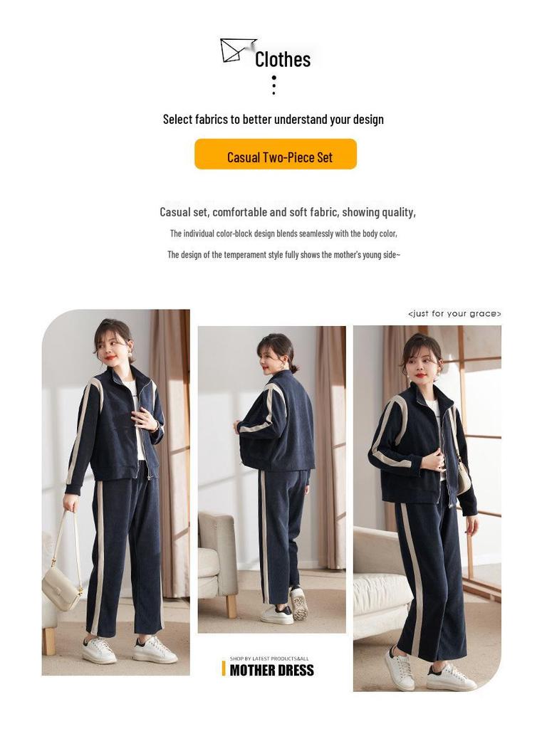 Autumn Casual Two-Piece Set for Middle-Aged Women - Plus Size Fashionable Sportswear