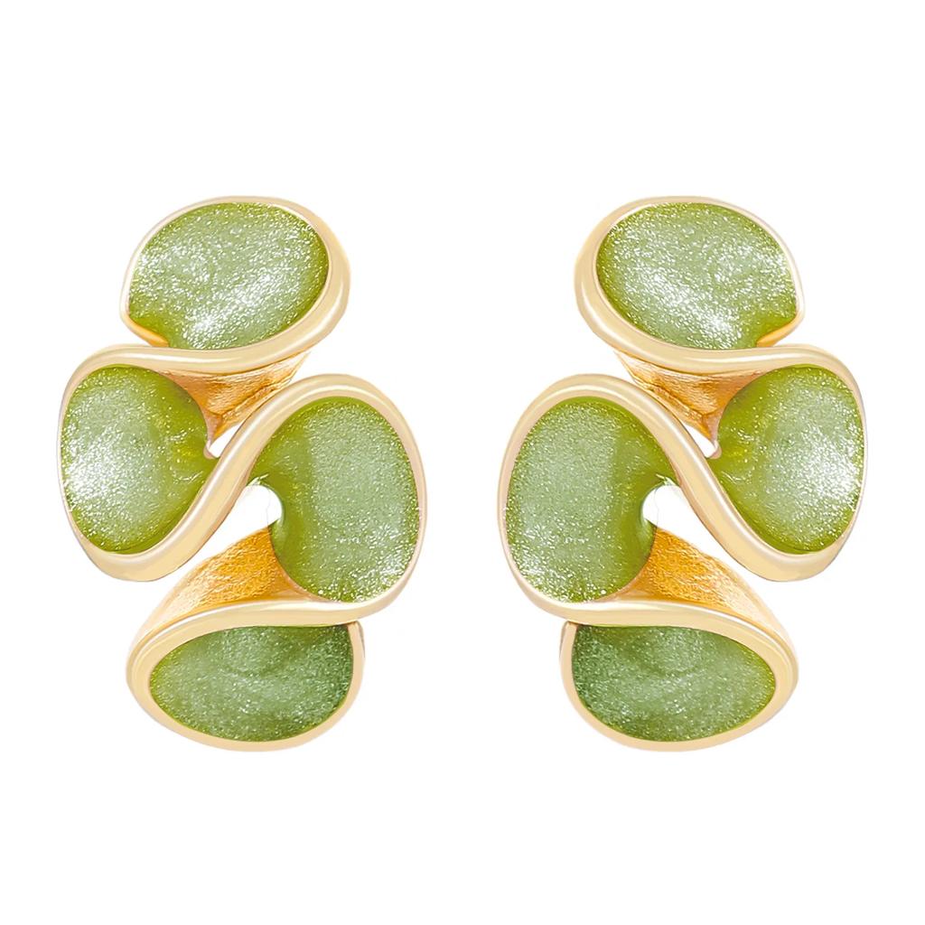 Unique Folding Ruffled Design Piercing Stud Earrings for Women 4 Colors Oil Dripping Sweet Style Enameled Earrings Y2K Zircon