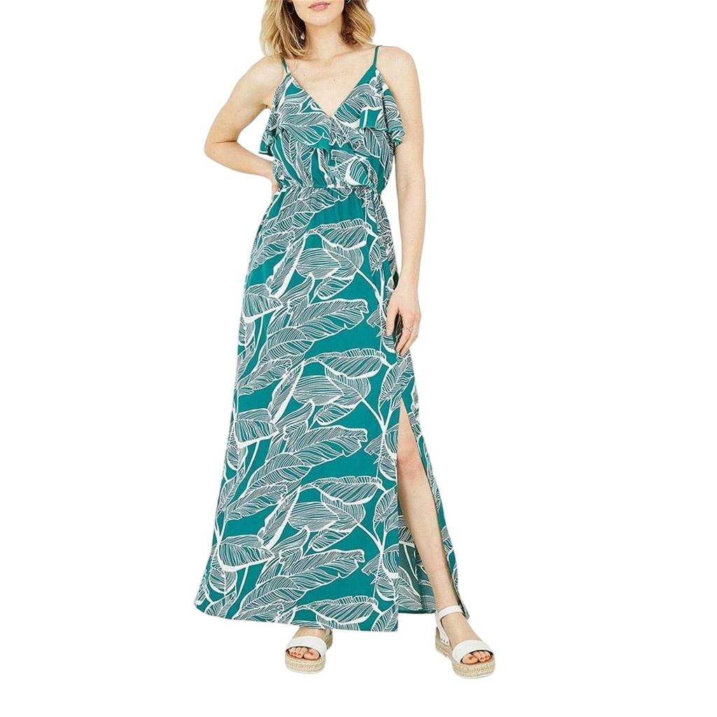 Mela London Damen Tropical V-Ausschnitt Maxikleid