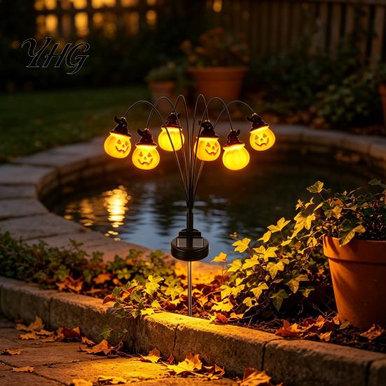 Festive Outdoor Yard Ornaments Solar Pumpkin Halloween Light, LED Scary Jack-o-Lantern Swaying Garden Stake Powered Jack-o-Lanterns Waterproof Pathway