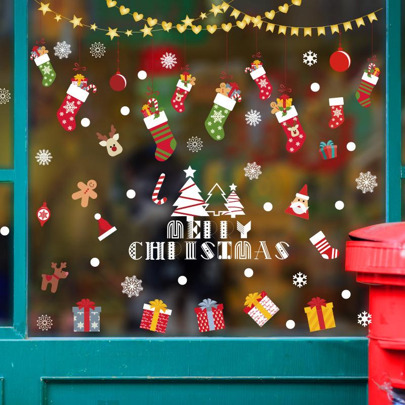 New Christmas Cartoon Wall Sticker, Shopping Mall Shop Window Glass Wall Decoration Painting Sticker