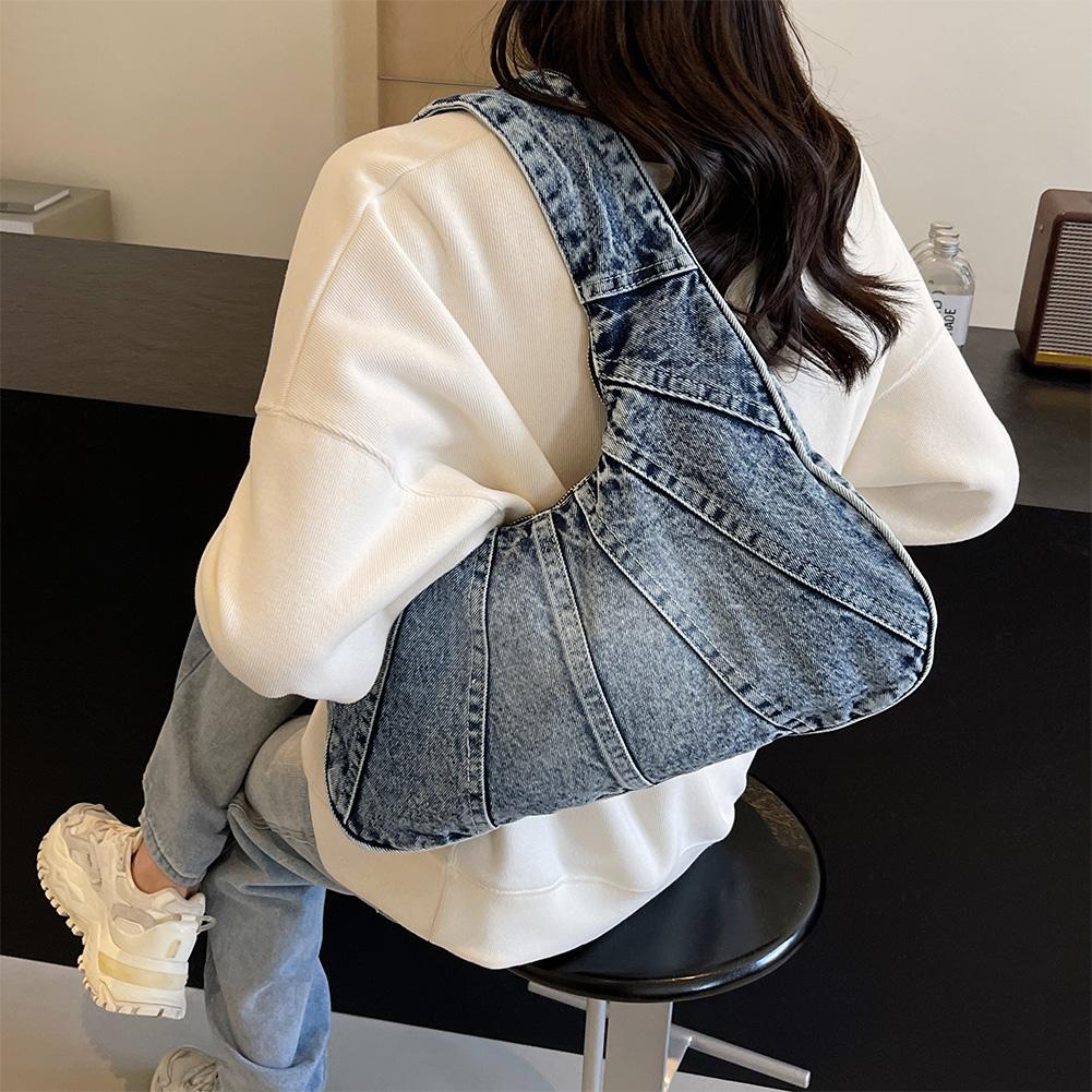Women Denim Handbag Trendy Shoulder Bag with Zipper Underarm Purse With Pocket Clutch Bag for Work Travel Shopping