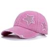 Foreign Trade New Pure Cotton Washed Ponytail Cracked Five-pointed Star Baseball Cap European/American Tide Curved Brim Ponytail Cap