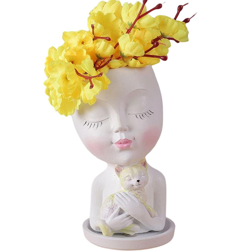Harz Mädchenporträt Dekorative Pflanzgefäß-Ornamente Mädchenstatue Topfpflanze Desktop-Aufbewahrung Handwerk Feiertagsgeschenk für Hof