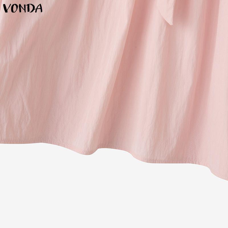 VONDA Elegant Women Bows Tie Ruffled Loose Casual Long Sleeve Blouse