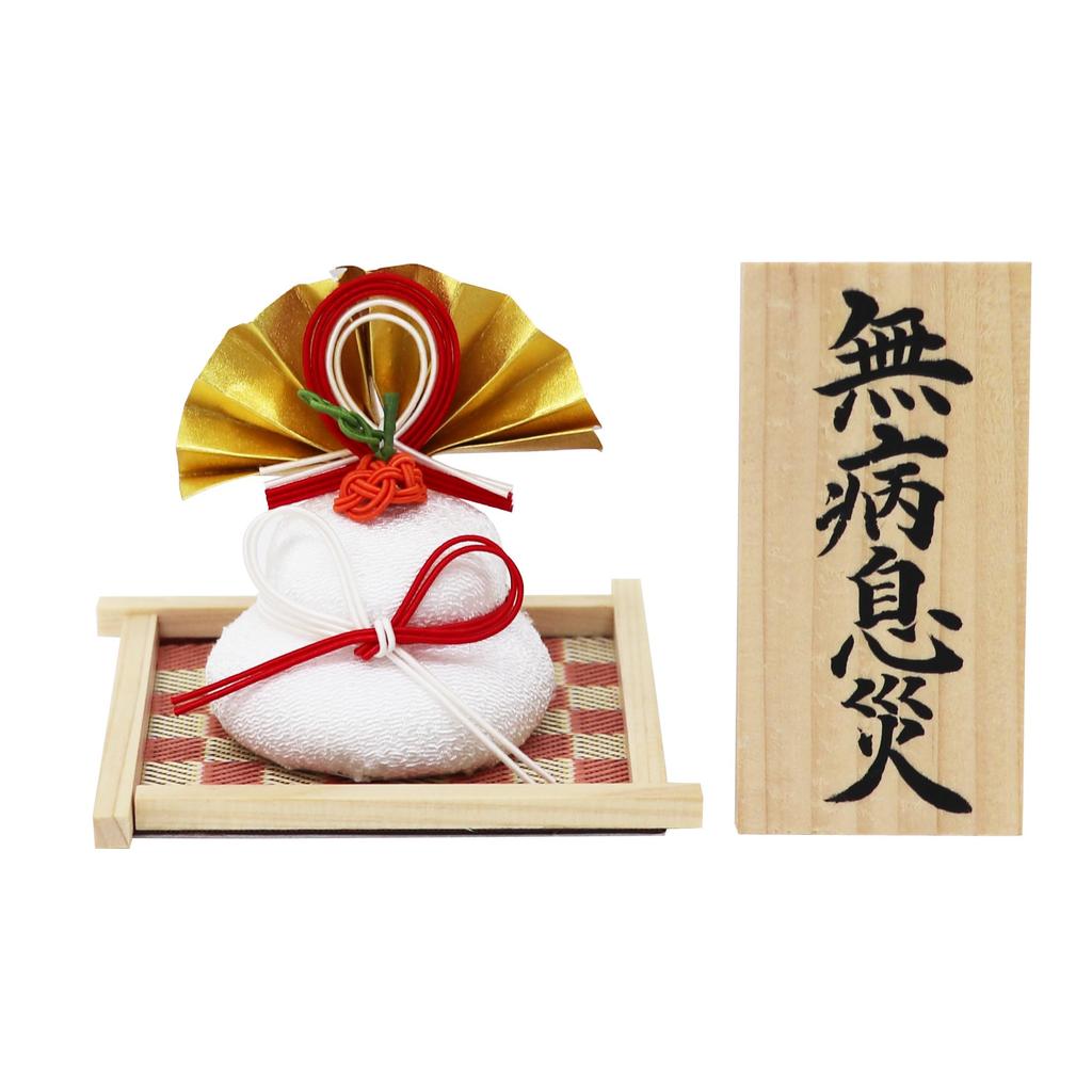 Osaka Choseido Kagami Mochi New Made with Mizuhiki and Chirimen 9cm Includes a Free Original Wooden Tag Ornament, Year's Decoration, Silk, Tall,