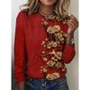 Round Neck 3D Flower Printed Top Fashionable Casual Long Sleeved Women's T-shirts