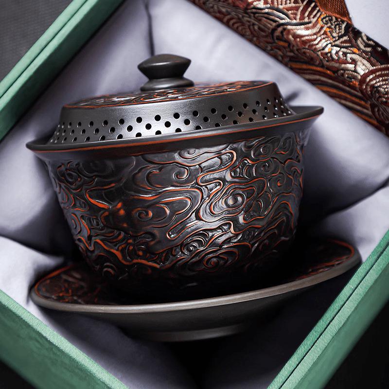 Auspicious Cloud Ceramic Gaiwan Tea Set