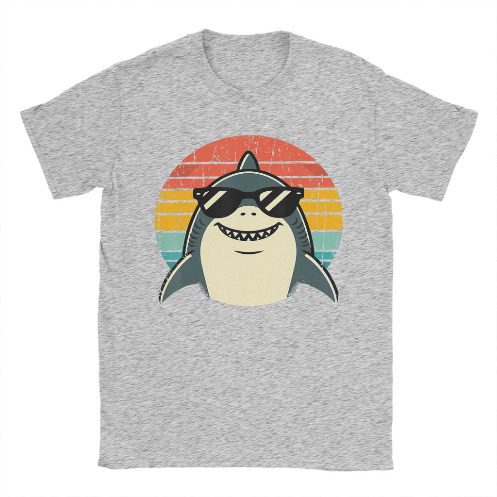 Shark with Sunglasses Animal Sharks Unisexs T Shirt Novelty Tee Shirt Short Sleeve Round Collar TShirts Cotton Printed Clothes
