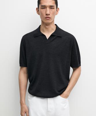 Masimodutti Wool Blend Short Sleeve Knit Polo Shirt