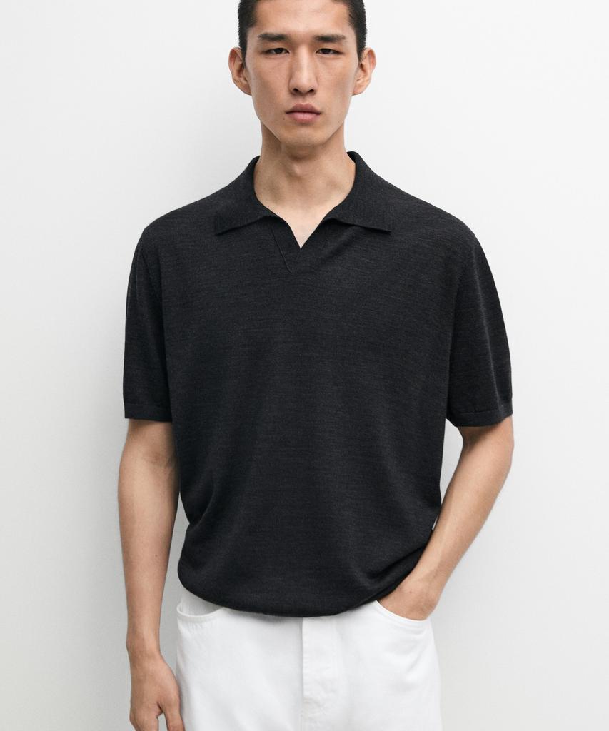 Masimodutti Wool Blend Short Sleeve Knit Polo Shirt