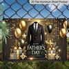 2D Flat, 1pc "Happy Father's Day" Suit & Balloons Aluminum Sign, 12"×8" - Elegant Formal Dad Party Plaque - Aluminium Wall Hanging for Home, Yard