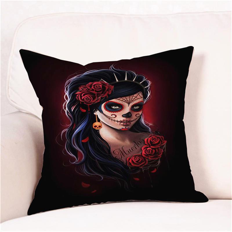 Halloween Cushion Cover Pillowcases Skull Floral Festival Home Decor Square Horror Comfortable Sofa