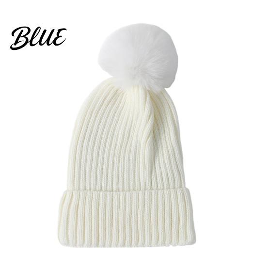 Cozy Fleece Lined Thick Cuffed with Fluffy Knitted Hat Style Winter Fur Ball Warm Cap