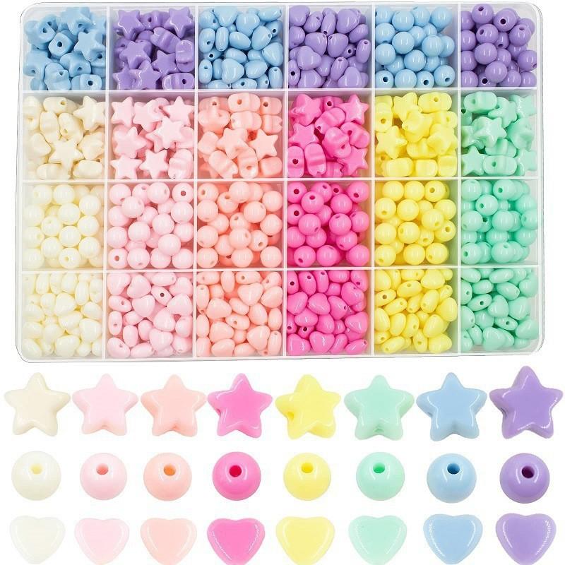 Children S Color Beaded Set Acrylic Love Smiley Face Flower Bead Loose Bead Diy Bracelet Making Jewelry Accessories