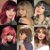 MERISIHAIR Brązowe krótkie peruki Bob Wave z grzywką Blond dla kobiet Naturalne odporne na ciepło syntetyczne peruki Codzienne noszenie Cosplay Kręcone włosy