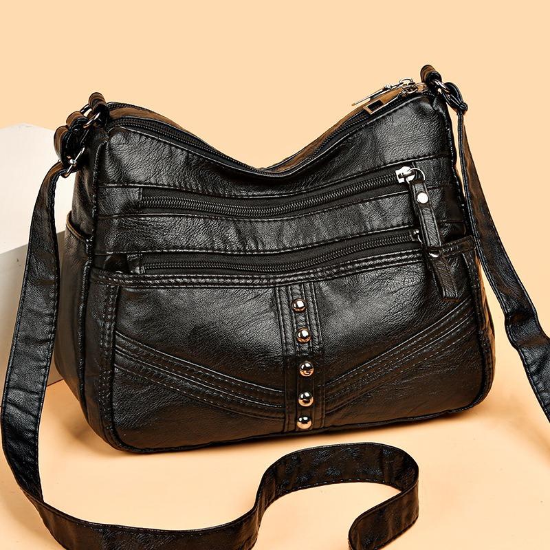 Women New Premium Soft Leather Crossbody Bag New Vintage Leather Large Pocket Multi-Compartment Shoulder Bag