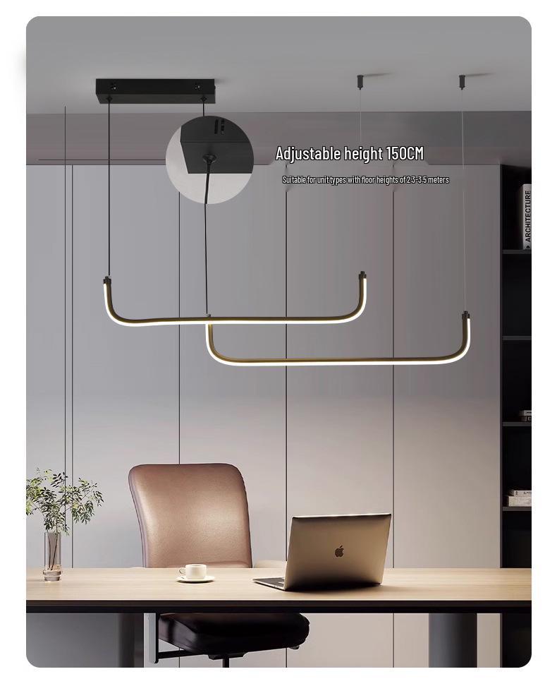 Minimalist Italian Black LED Chandelier: Sleek Long Strip for Restaurant, Bar, Office