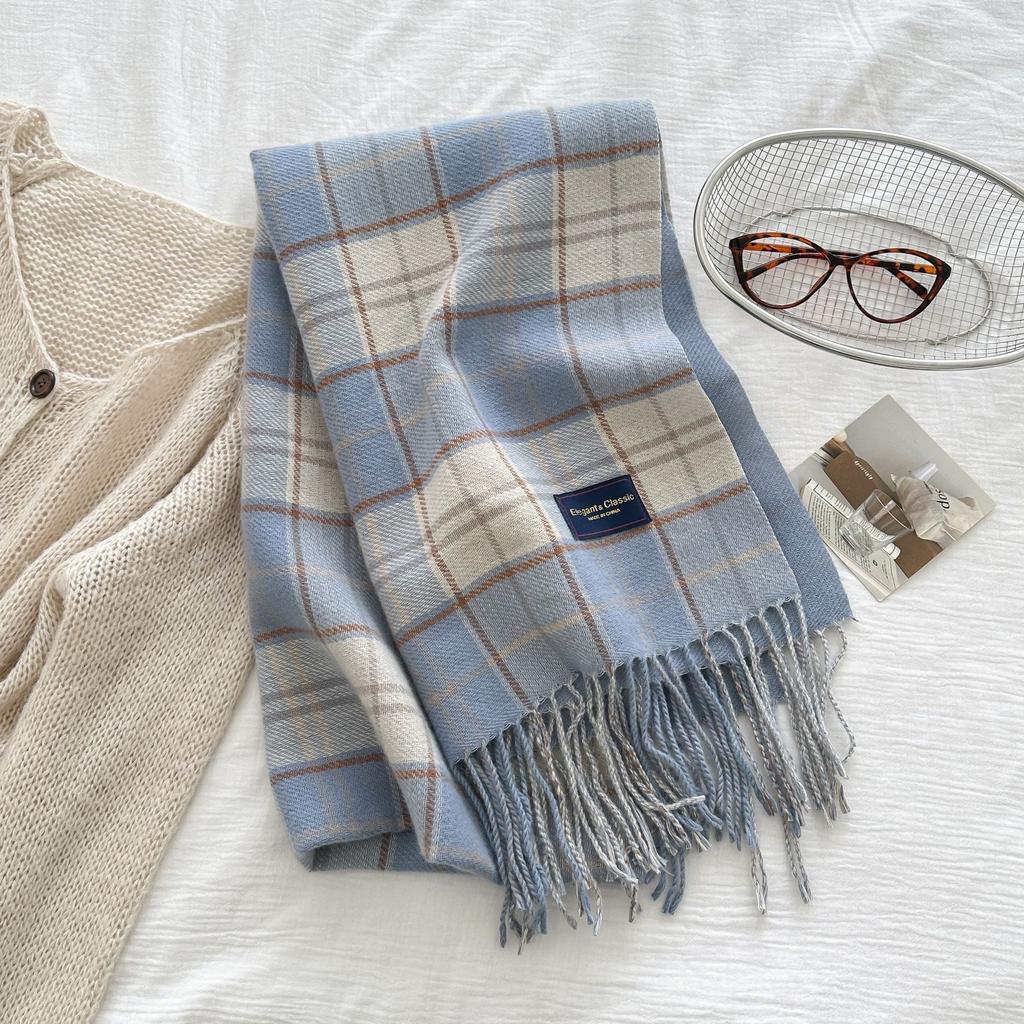 Women'S Imitation Cashmere Plaid Print Knitted Scarf Headscarf Casual Tassel Scarve Ladies Mujer Wrap Shawl Winter New Korean