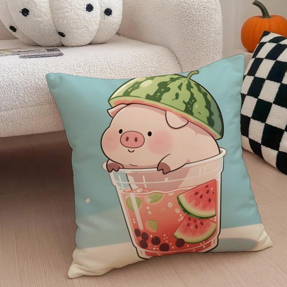 Cute Pig Summer Surprise Cushion Cover Throw Pillow Cover Hidden Button Durable Polyester Chair Cushion