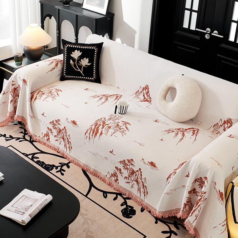 Chenille Sofa Cover Towel New Chinese Landscape Sofa Cover Four Seasons Universal Anti-Scratching Sofa Slipcover