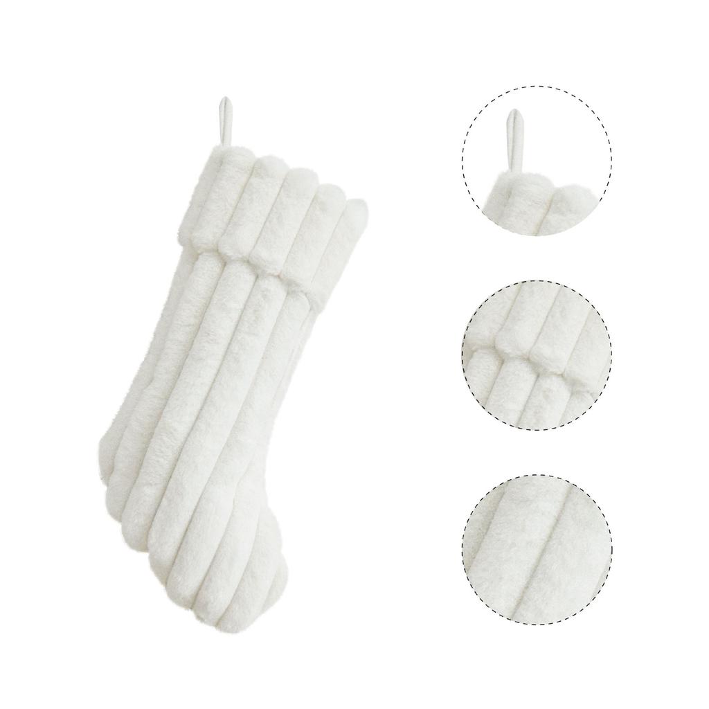 Plush Christmas Stocking Soft Faux Fur Vertical Channel Design Hanging Loop Holiday Decoration for Home Fireplace Mantel