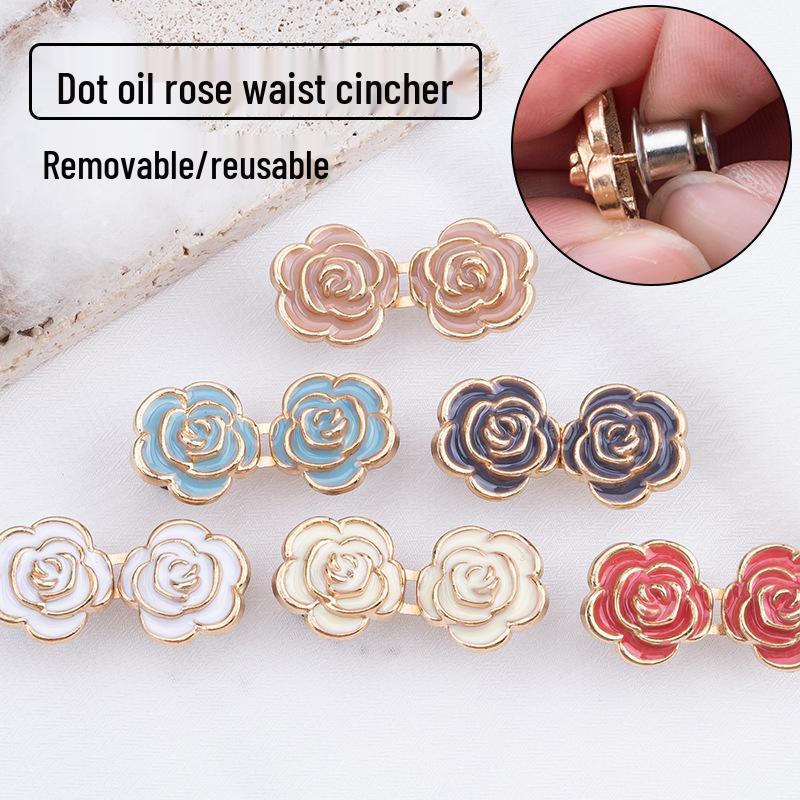 Rose Waist-Cinching Button: Metal-Free, Stitch-Free, Detachable Hook-and-Eye for Jeans