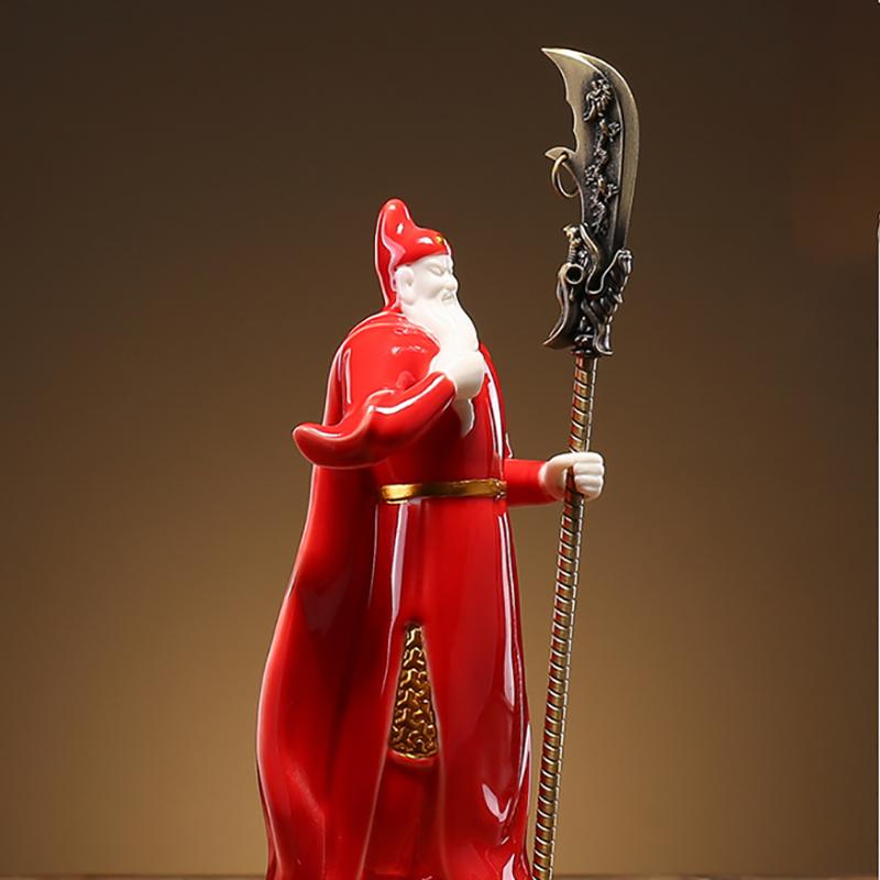 Chinese Guan Gong Statue, God of Wealth & Warrior Figurine, Ceramic Decoration for Home Office Desk, Blessing for Fortune