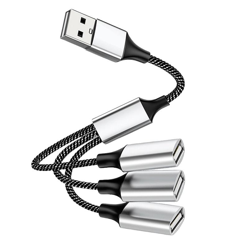 Extended USB 2.0 Hub Adapter, 1 Male to 3 Female Power Splitter for Printers, U Disk, PC Accessories