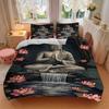 3pcs Buddha Lotus Soft Comfortable Bedding set, For Bedroom, Guest Room And Dorm, All Season Use, High-Definition Printing, Machine Washable 128