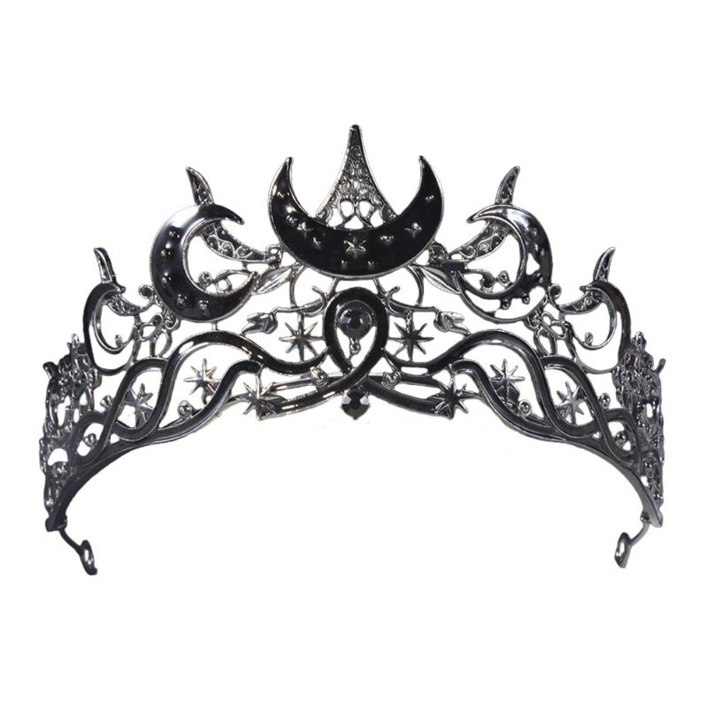 Vintage Style Queen Crown Black Color Baroque Crown Dark Star Headpiece  for Women