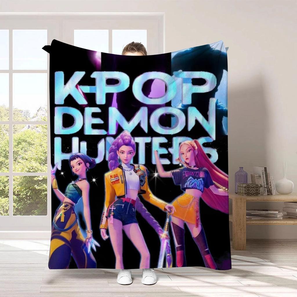 K-Pop D-emon H-unters Anime flannel blanket, suitable for home travel camping party gifts