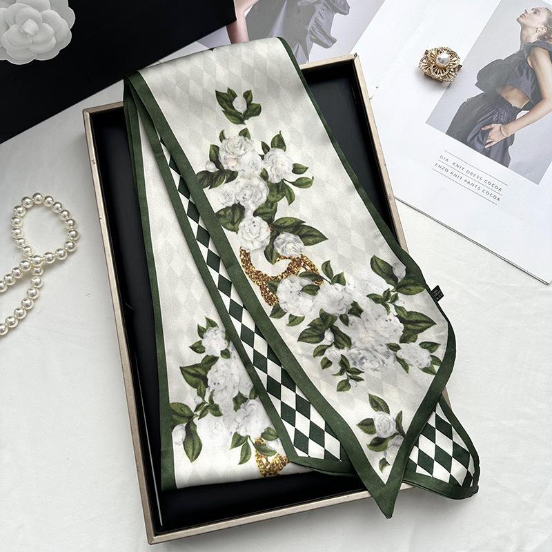 Double-sided Long Strip Small Silk Scarf Women's Professional Wear Spring and Summer New Decorative Small Scarf Tied Hair Band Streamer
